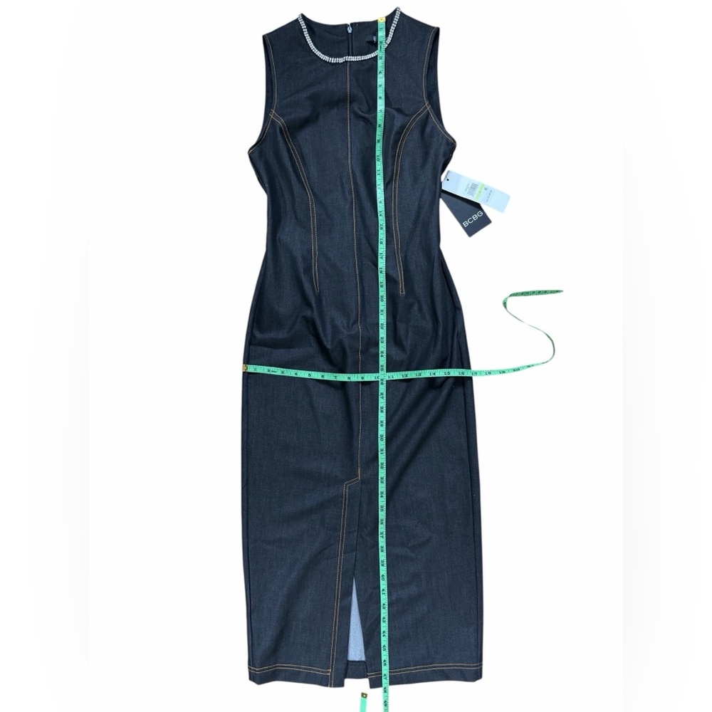 NEW BCBG Rhinestone Applique Sleeveless Dark Denim Dress size 4 NWT - Picture 11 of 15